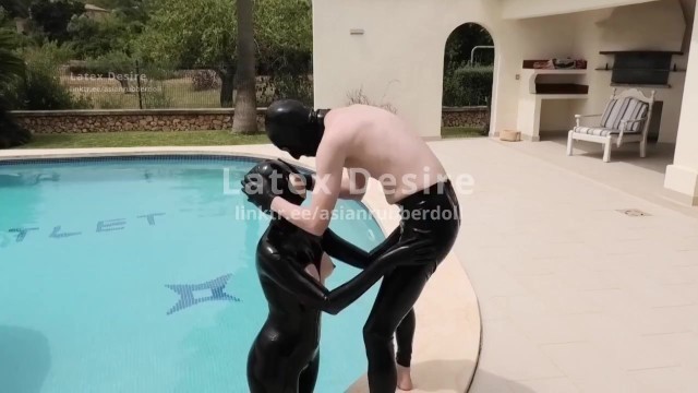 Behind the Scenes of POV Blowjob Clip Latex Rubber Outdoor Pool