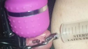 Pierced Cock in CBT Bondage, Penis Plug,Electro, cum in Tube