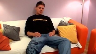 Couch masturbation session with horny jock