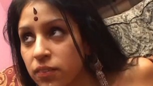 Cute Indian wife gets a lot of spunk on her body after threesome fuck