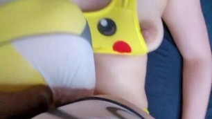 Hot French girl doing Pikachu cosplay getting pounded