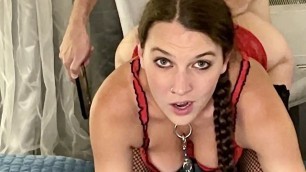 Submissive Whore on Leash Eats Ass, Chokes on Cock and Gets Fucked Hard